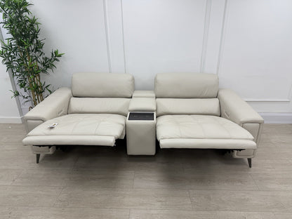 DFS Showcase Power Recliner 3 Seater Sofa With Smart Console Unit Frost Leather