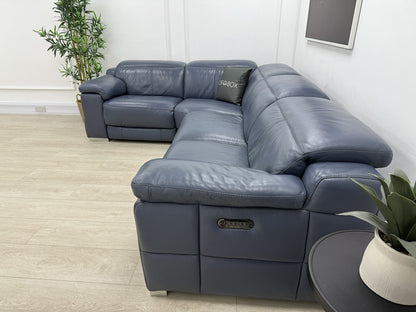 Sofology Laurence Power Recliner Corner Sofa In Smoke Blue Leather