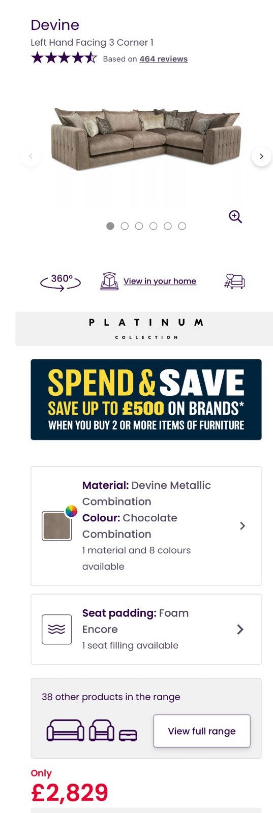 DFS Devine Left Hand Facing Corner Sofa In Chocolate Combination
