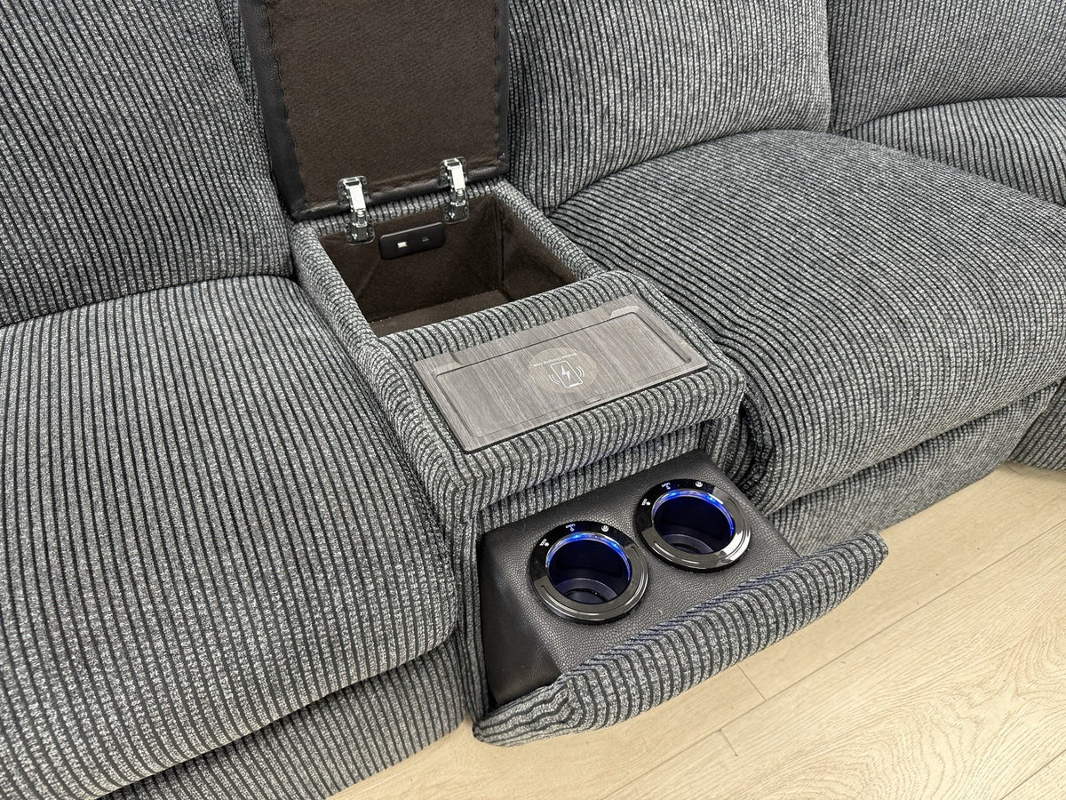 La-Z-Boy New Tamla Power/Headrest/Lumbar Corner Sofa & Console Unit In Black