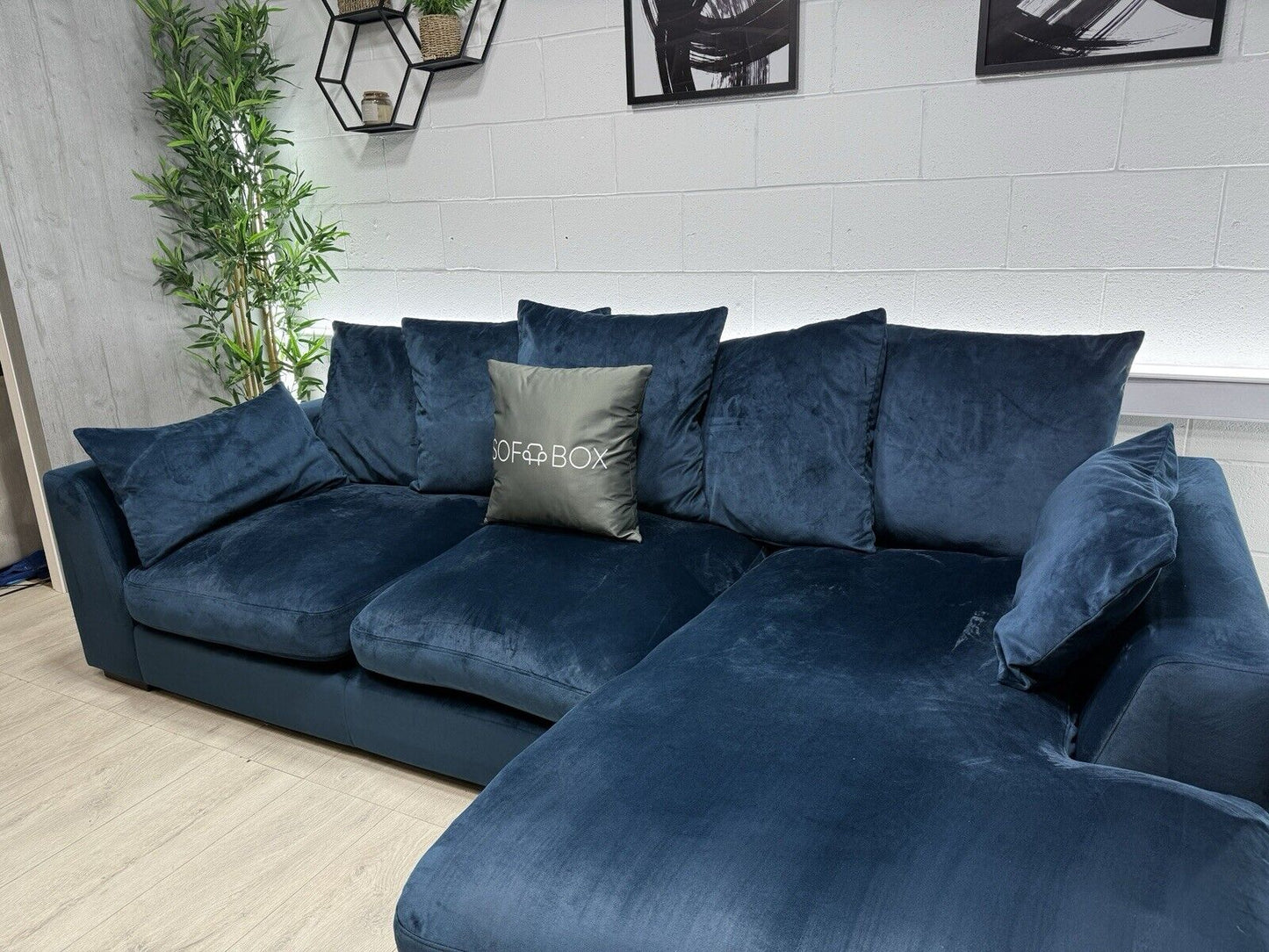 DFS Plush Velvet Small Chaise Sofa In Blue