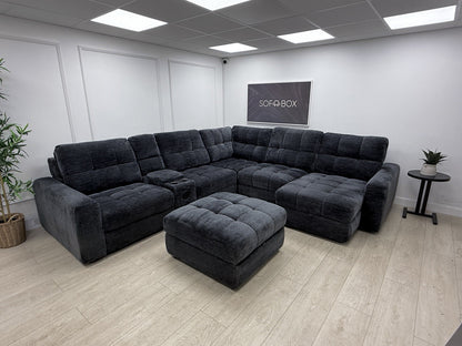 DFS Steller Power Recliner Slider Corner Sofa In Black Fabric