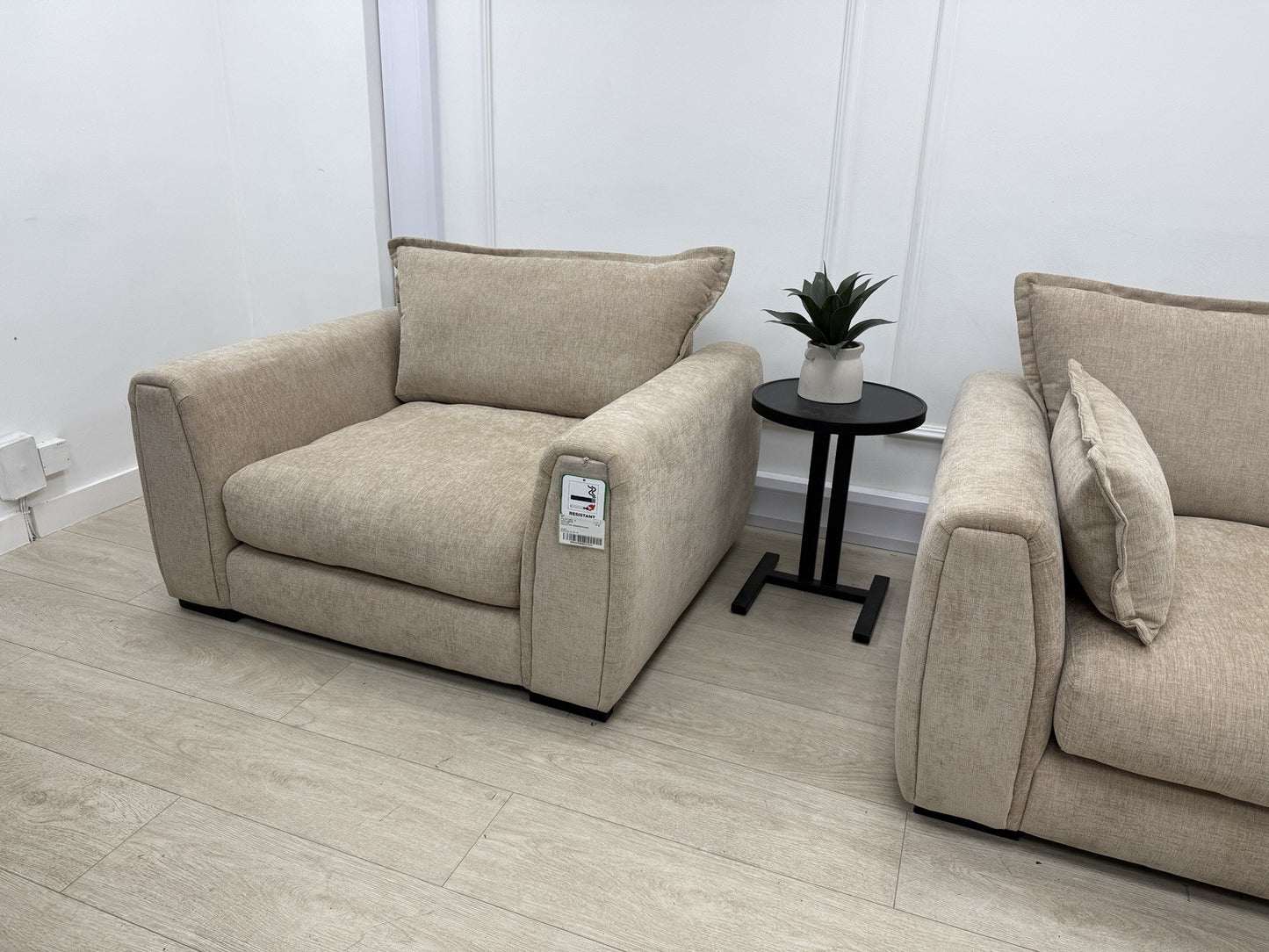 DFS Somerford 3 Seater Sofa, Armchair & Footstool In Mink Fabric