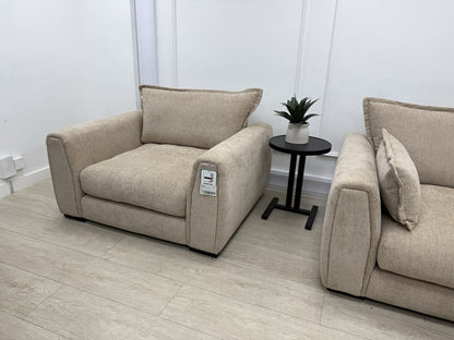 DFS Somerford 3 Seater Sofa, Armchair & Footstool In Mink Fabric