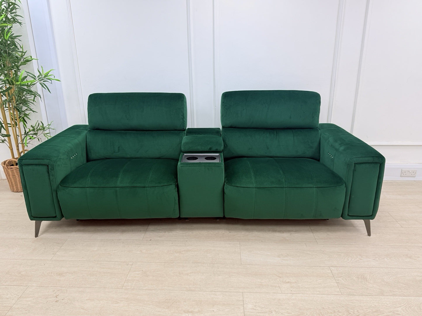 DFS Showcase 3 Seater Power Recliner Cinema Sofa In Emerald Green Fabric