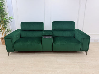 DFS Showcase 3 Seater Power Recliner Cinema Sofa In Emerald Green Fabric
