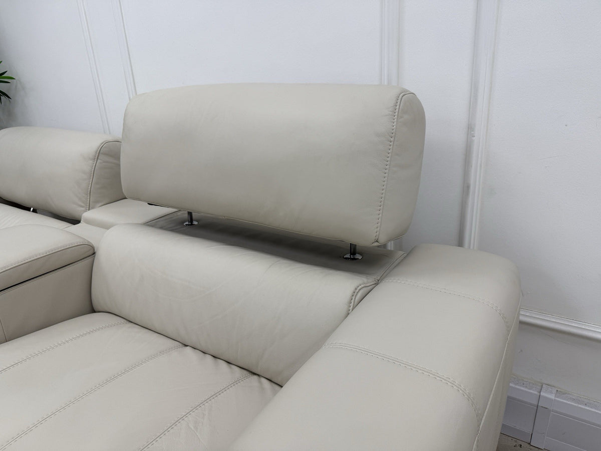 DFS Showcase Power Recliner 3 Seater Sofa With Smart Console Unit Frost Leather