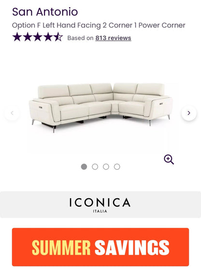 DFS San Antonio Power Recliner Corner Sofa In Snow Leather