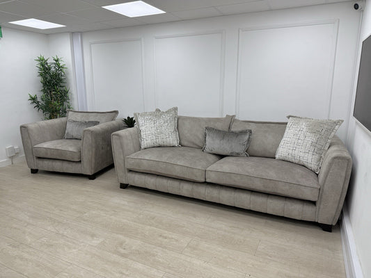 DFS Cherished Grande 4 Seater Sofa & Armchair Set In Oatmeal Self Piped
