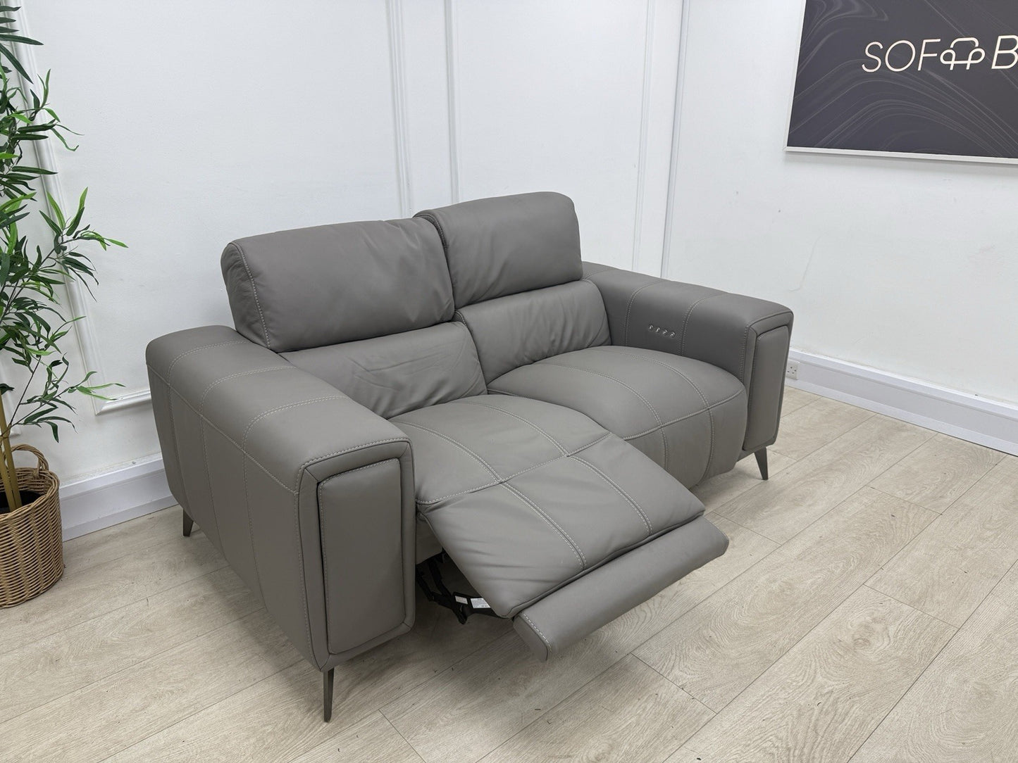 DFS Showcase Power Recliner 2 Seater Sofa In Elephant Grey Leather