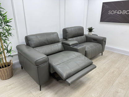 Furniture Village Homestage 3 Seater Power Recliner Media Sofa In Grey Leather