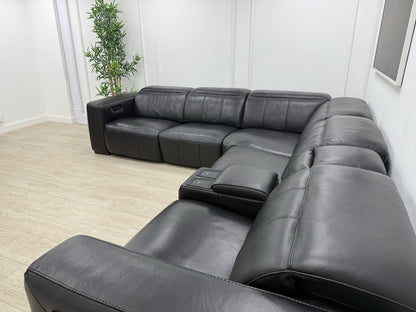 DFS Crusade Heated Power Recliner Corner Sofa Black Leather Smart Console Unit
