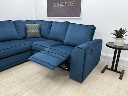 DFS Orka Corner Recliner Sofa In Blue Velvet Fabric
