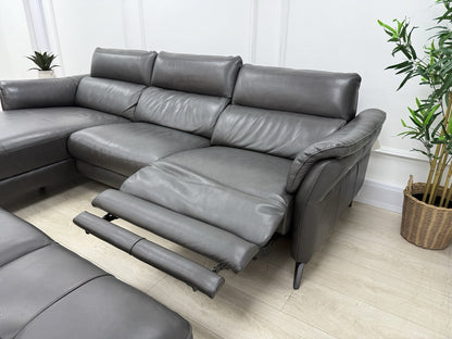Sofology The Missouri 3 Seater Chaise Sofa & Footstool Set In Charcoal Leather