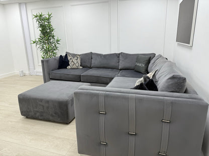 Sofology Titan Corner Sofa & Footstool In Grey Velvet
