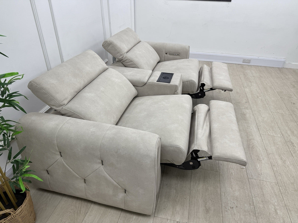 Sofology Kingsbridge Power Recliner/Heated/Headrest 3 Seater Sofa In Ivory