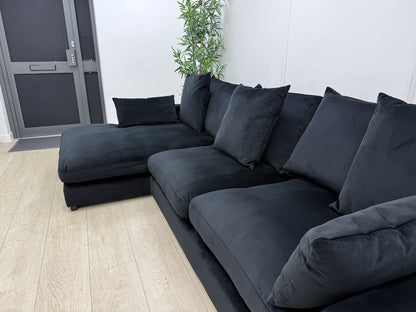 DFS Plush L Shape Chaise Corner Sofa In Black Velvet