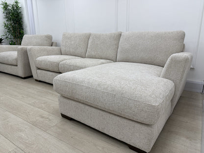 Next L Shape Sofa & Cuddle Chair Set In Chunky Cross Weave Oatmeal Fabric