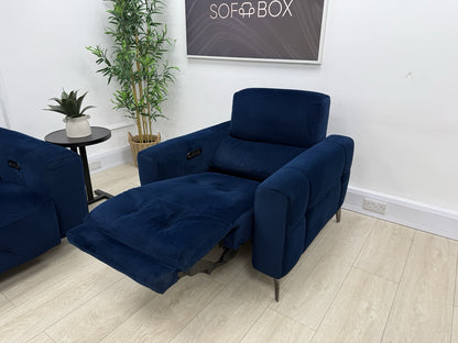 Furniture Village New York Power Recliner 3 Seater & Chair Set In Navy Velvet