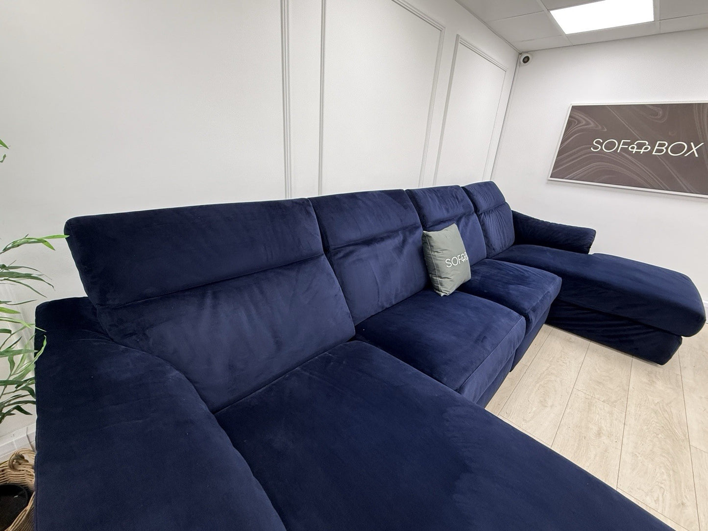 Natuzzi U Shape Recliner Chaise Corner Sofa In Blue Velvet