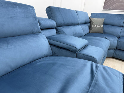 DFS Wander Power Recliner Corner Sofa In Blue Velvet
