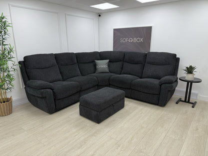 La-Z-Boy Tamla Power Recliner Corner Sofa & Footstool In Black Fabric