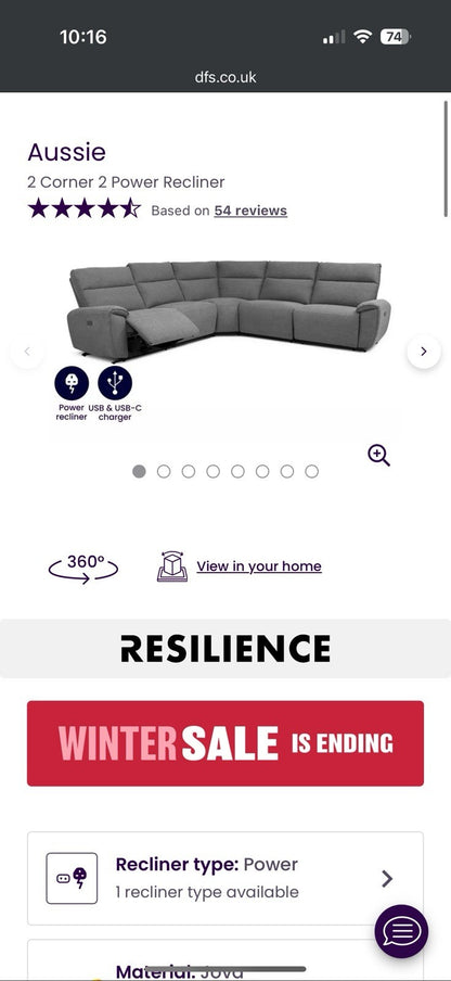 DFS Aussie Power Recliner Corner Sofa In Grey Fabric