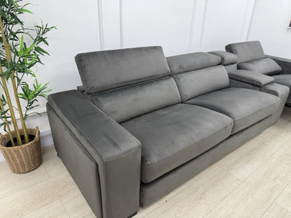 DFS Wander Power Recliner/Sofa Bed 4 Seater Sofa In Charcoal Velvet Fabric