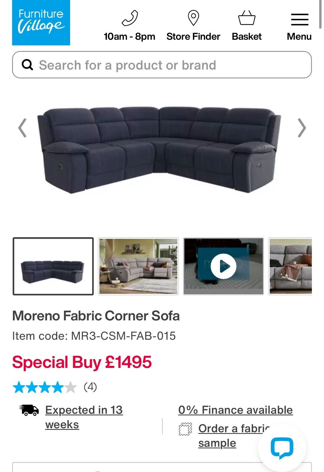 Furniture Village Moreno Manual Corner Recliner Sofa - Delivery Available