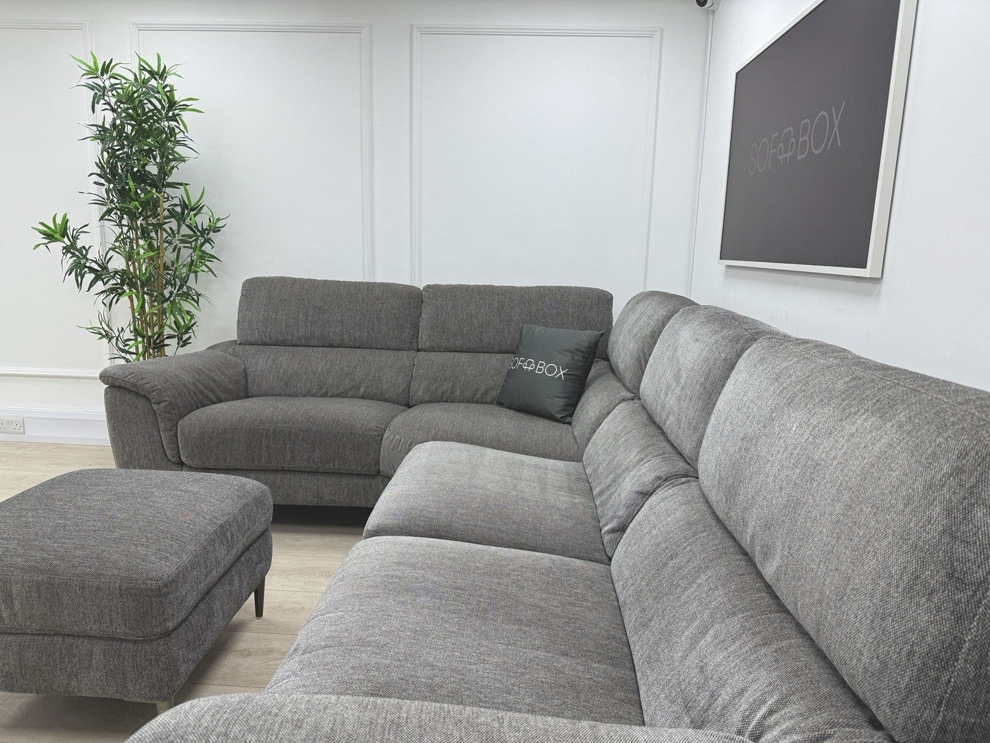 DFS Soren Power Recliner Corner Sofa & Footstool In Charcoal