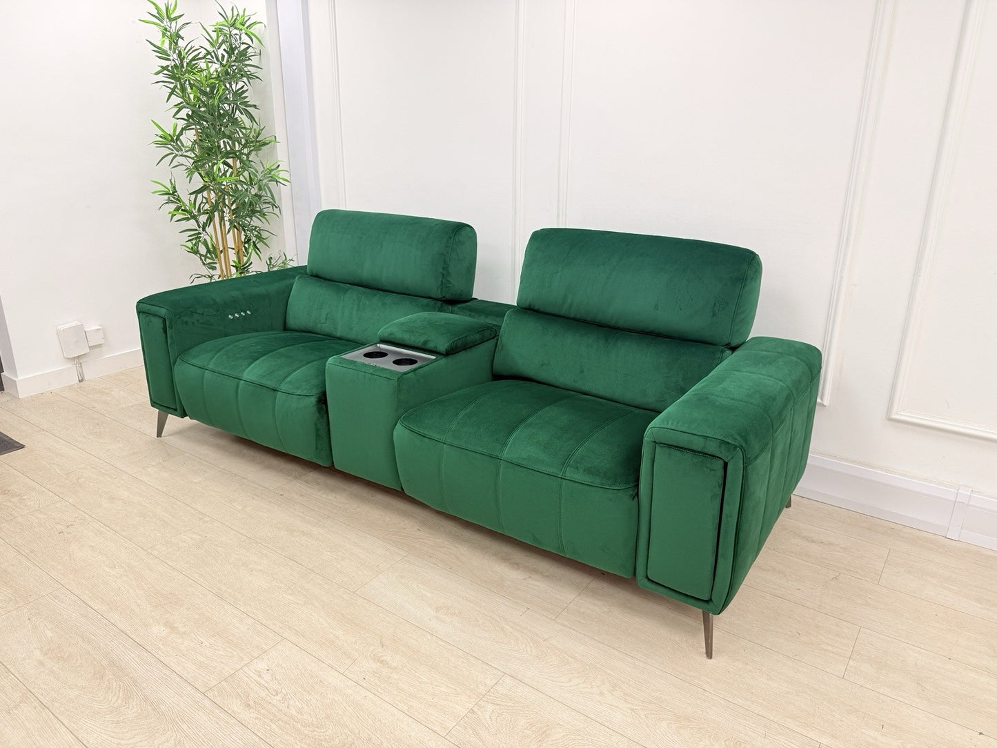 DFS Showcase 3 Seater Power Recliner Cinema Sofa In Emerald Green Fabric