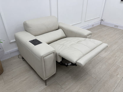 DFS Showcase Power Recliner Chair With Arm Console In Frost Leather