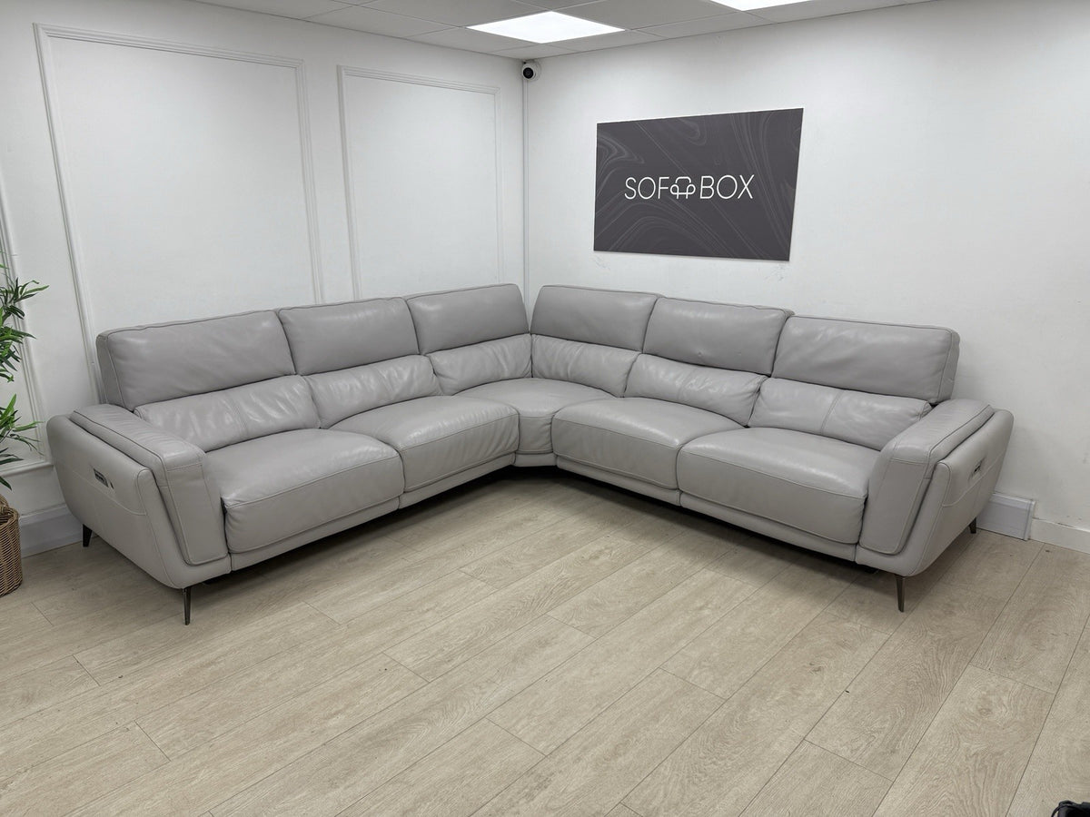 DFS San Antonio Power Recliner Heated Corner Sofa In Misty Grey Leather