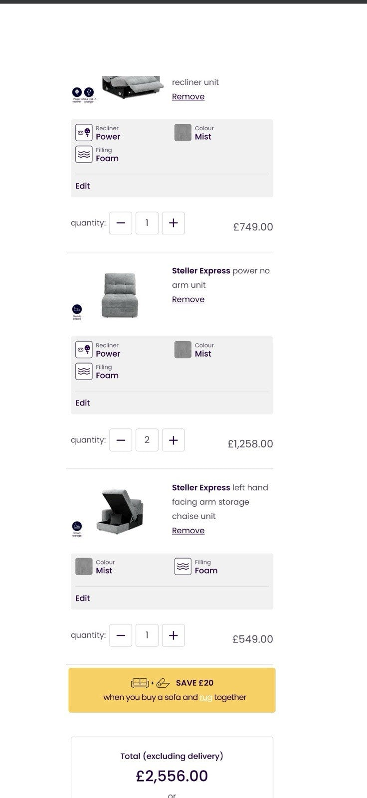 DFS Steller Motion Recliner L Shape Sofa In Mist Grey