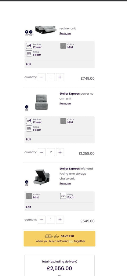 DFS Steller Motion Recliner L Shape Sofa In Mist Grey