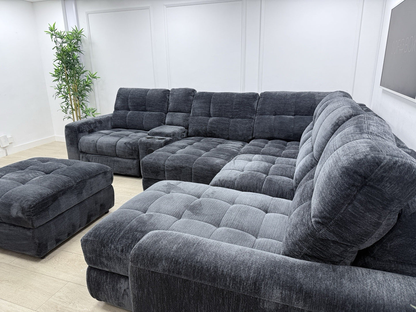 DFS Steller Power Recliner Slider Corner Sofa In Black Fabric