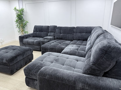 DFS Steller Power Recliner Slider Corner Sofa In Black Fabric