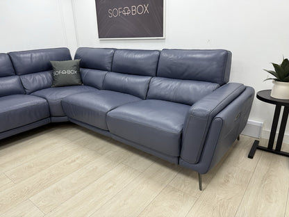 DFS San Antonio Power Recliner Corner Sofa Right Hand Facing In Blue Leather