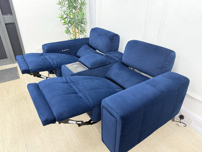 DFS Showcase 2 Seater Power Recliner Cinema Sofa In Blue Velvet Fabric