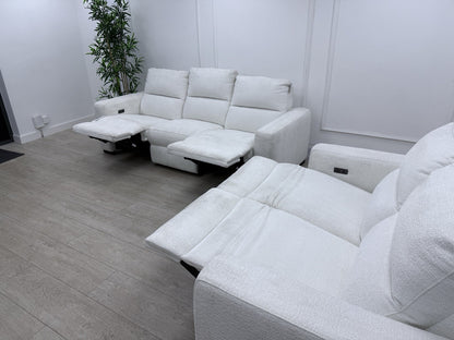 DFS Davis Power Recliner 3 & 2 Seater Sofa Set In Snow Fabric