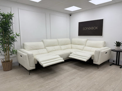 DFS San Antonio Power Recliner Corner Sofa In Snow Leather