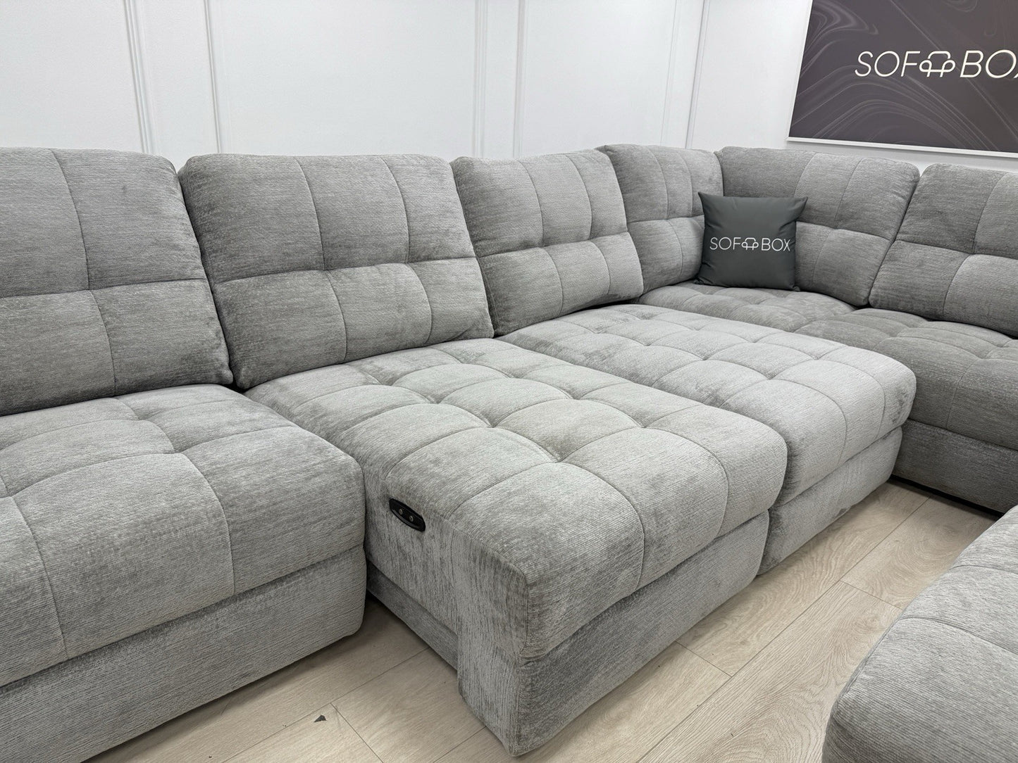 DFS Steller Corner Sofa & Footstool In Mist Grey