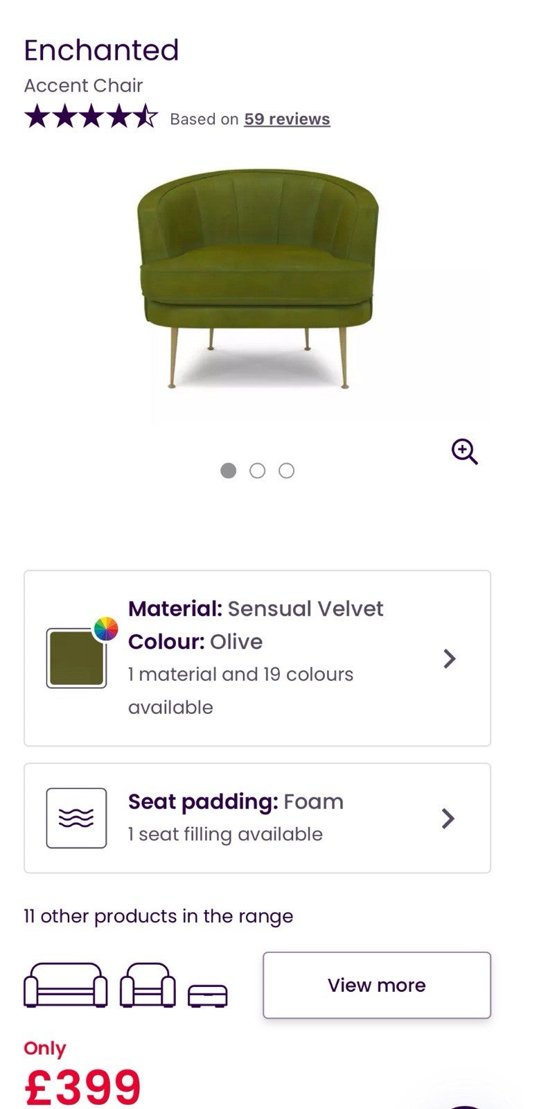 DFS Enhanced Accent Chair In Olive Velvet Fabric