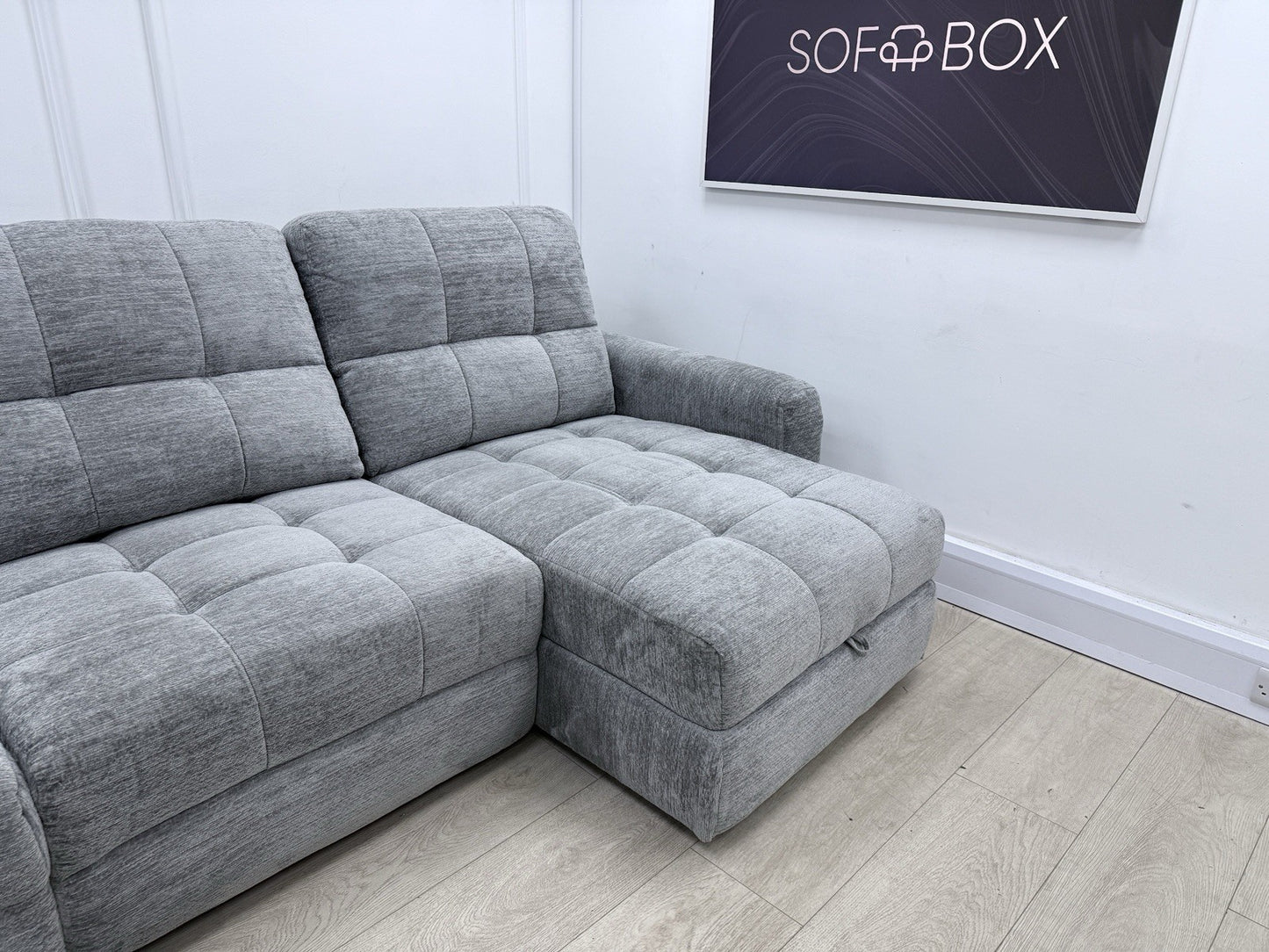 DFS Steller Power Slider U Shape Sofa In Grey Mist Fabric