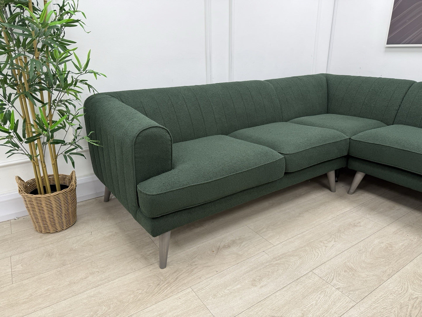 DFS Enhanced Corner Sofa In Green Bouclé Fabric