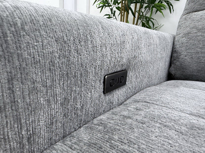 DFS Steller Power Recliner Slider Corner Sofa In Mist Grey Fabric