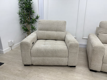 DFS Una Power Slider 3 Seater Sofa & Chair Set In Roma Oyster Fabric