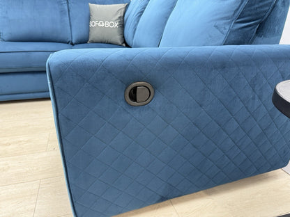 DFS Orka Corner Recliner Sofa In Blue Velvet Fabric