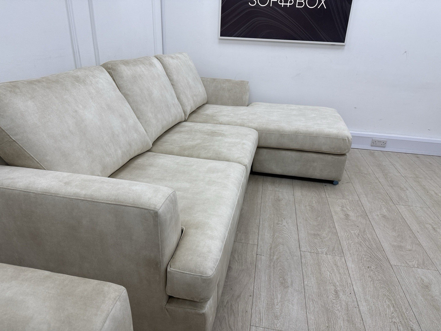 DFS Freya 4 Seater Lounger, Cuddle Chair, Footstool Set In Cream Velvet