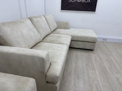 DFS Freya 4 Seater Lounger, Cuddle Chair, Footstool Set In Cream Velvet